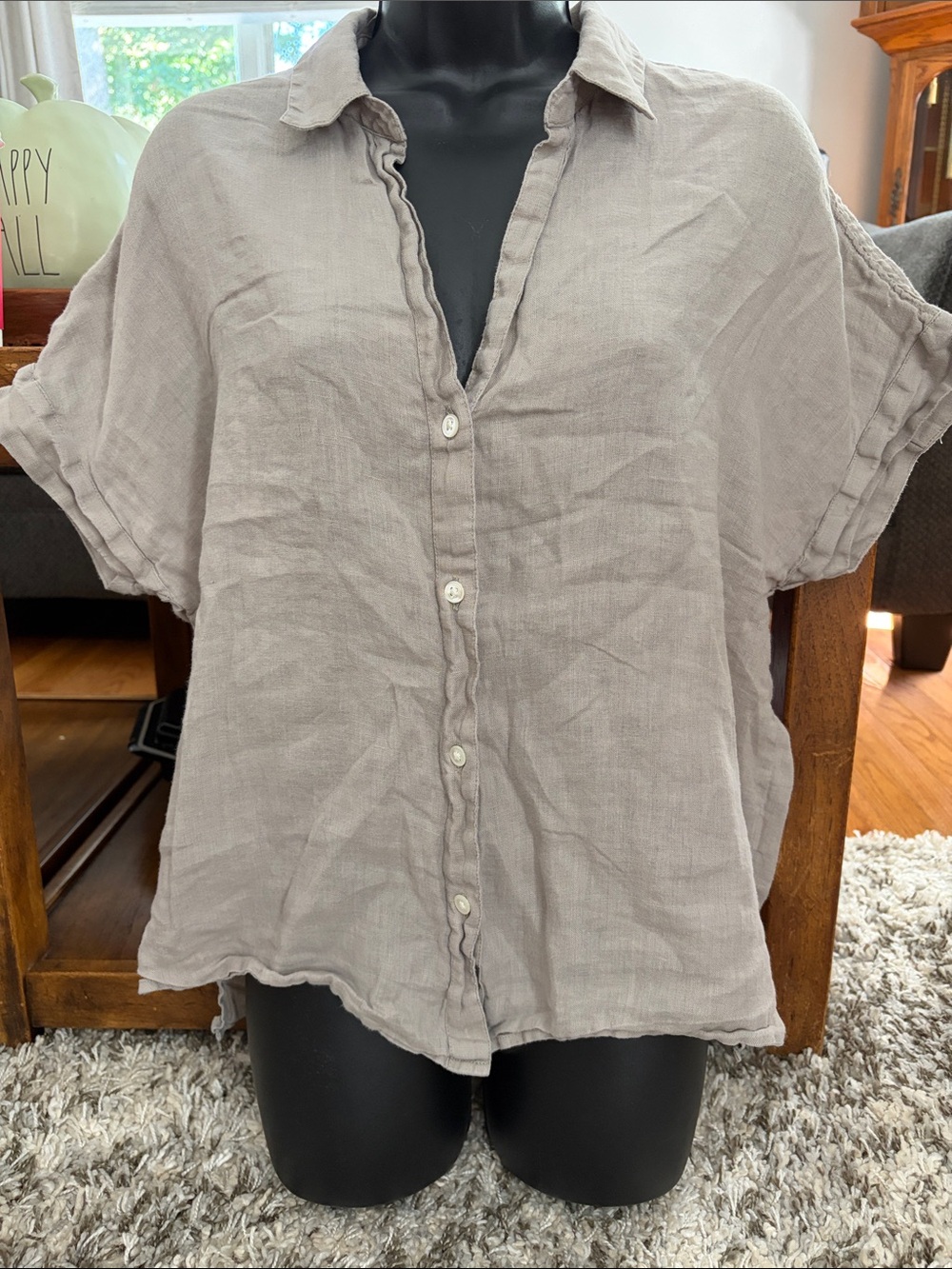 James Perse Women's Washed Button-Front Linen Blend Top - Taupe size 2